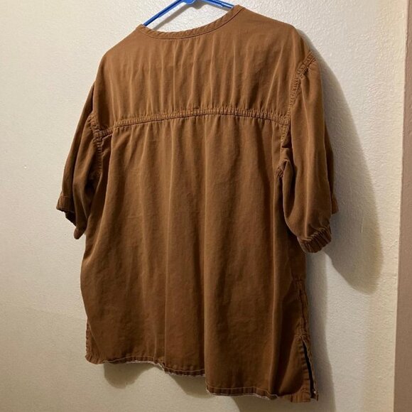 Unbranded Women's Brown Pocket Accent Boho Short Sleeve Shirt Size L/XL - Picture 2 of 3